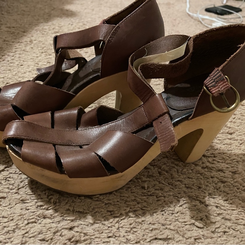 Well Loved Brown Clog Style Strappy Heels